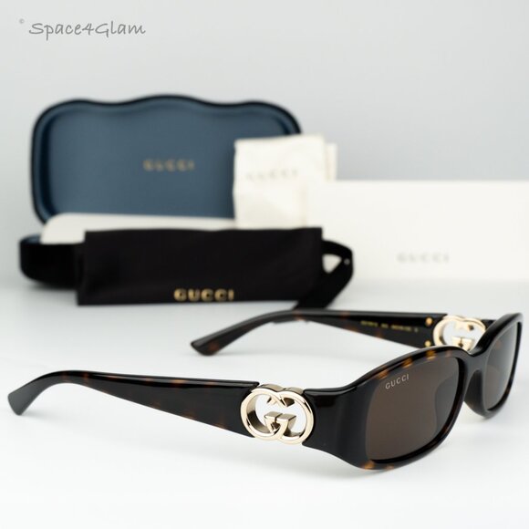 Gucci Women Sunglasses Dark Havana Brown Rectangle GG1661S 002 BRAND NEW - Picture 4 of 9